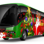 Christmas themed charter bus